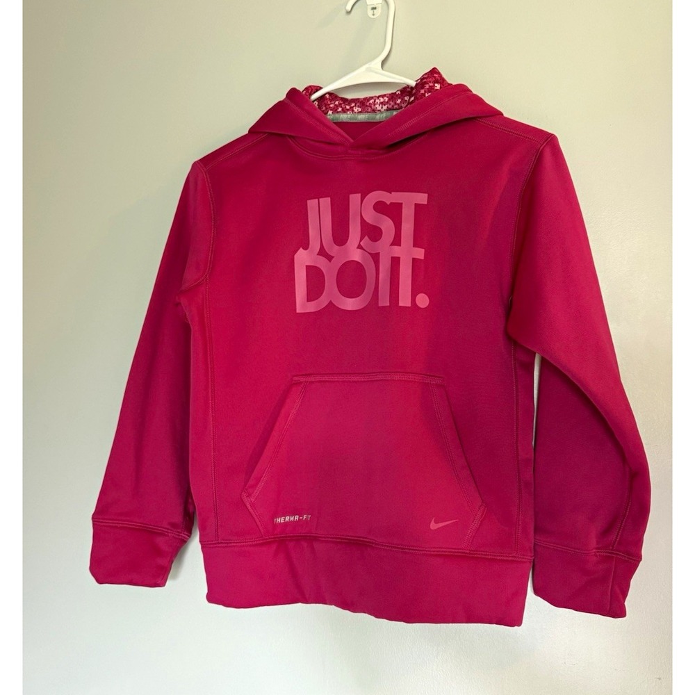 Nike Therma-FIT Pink Pullover Hoodie Fleece Polyester Pockets Logo girls m